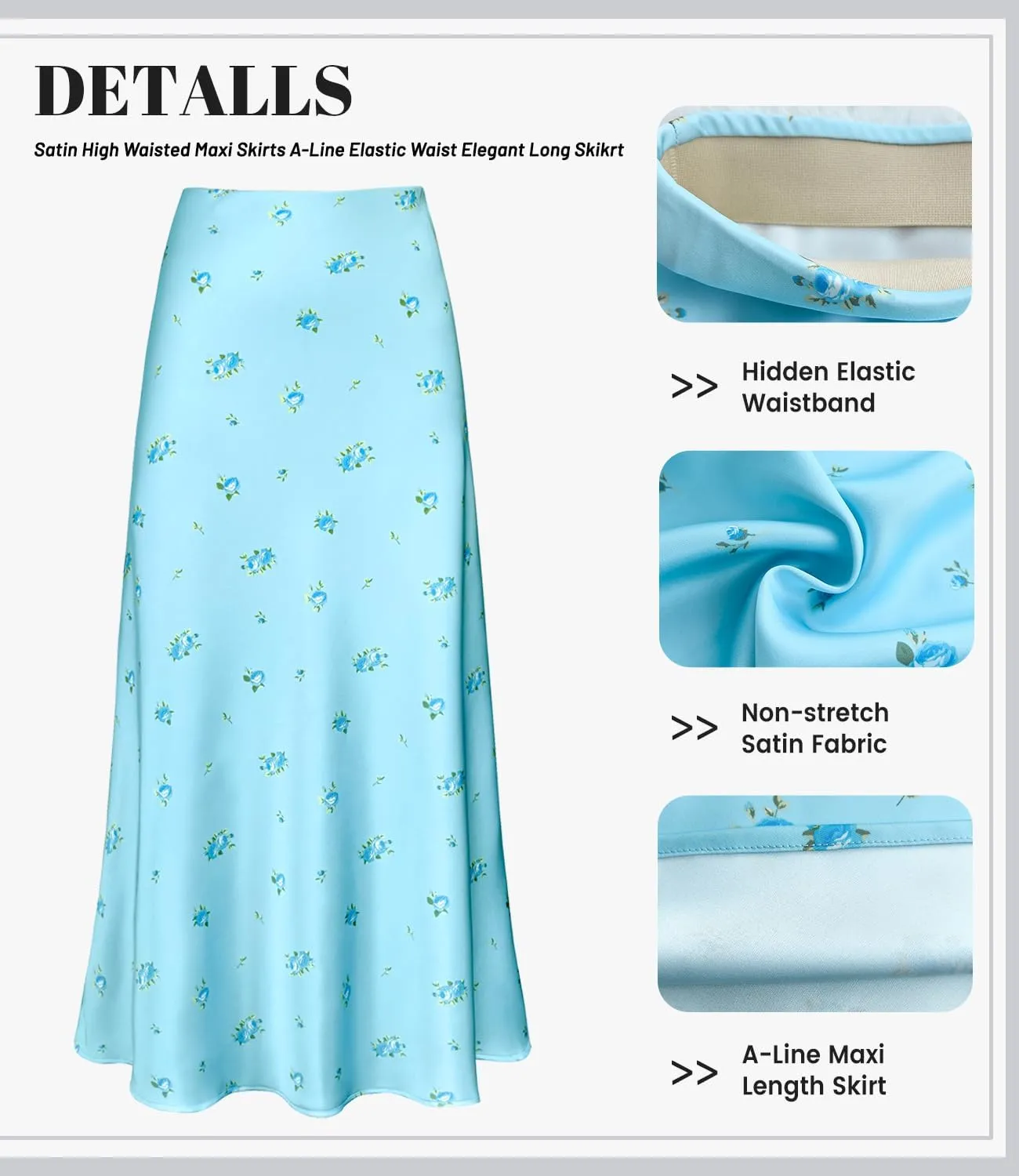 2025 Satin High Waisted Maxi Skirt Silk A-Line Spring Summer Casual Long Skirts for Women
