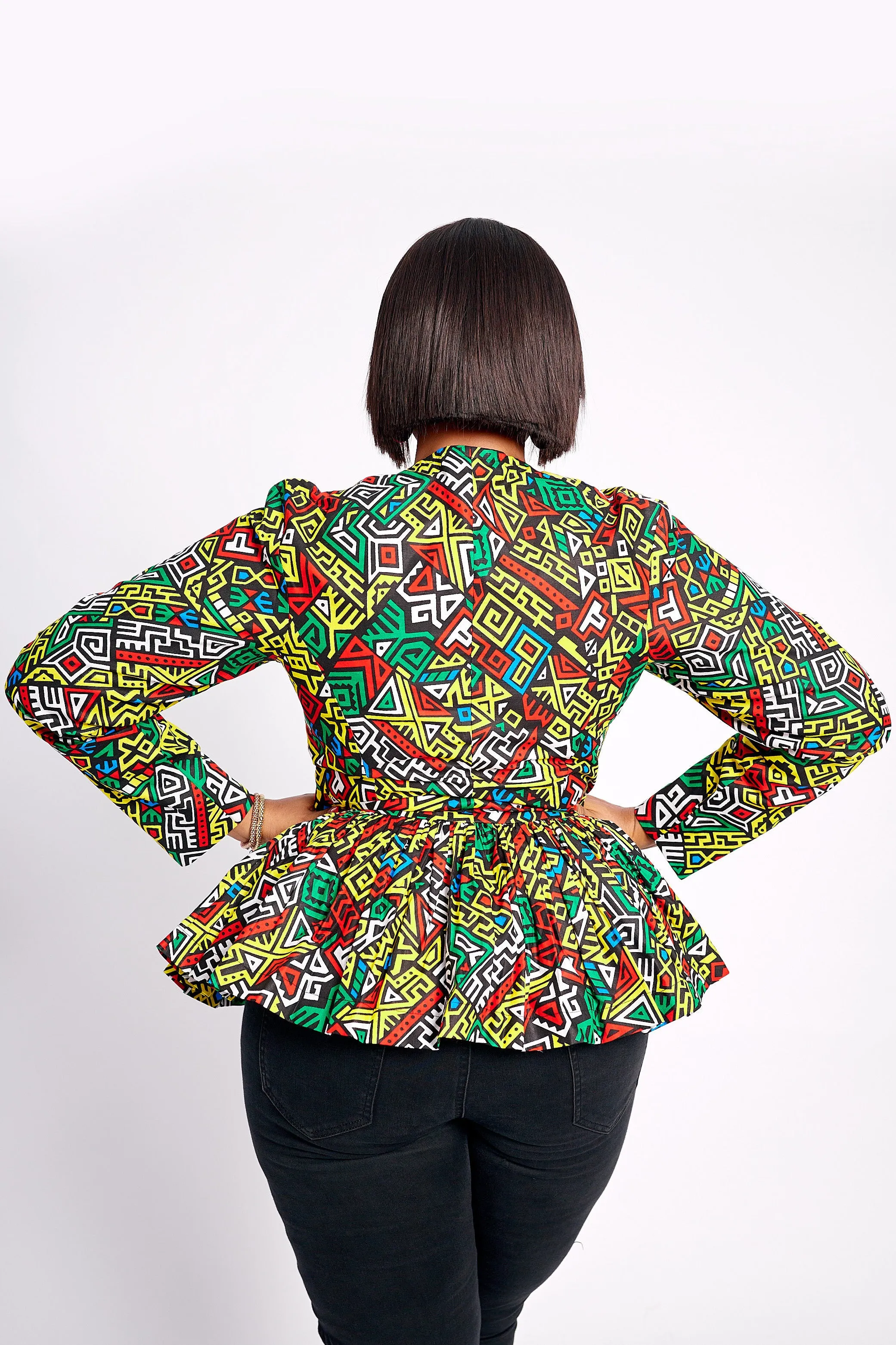 ABIOLA AFRICAN PRINT PEPLUM BLOUSE