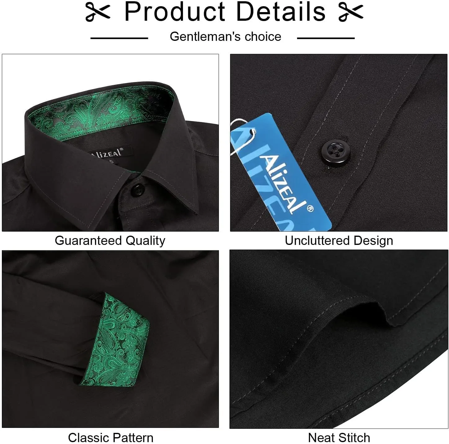 Alizeal Men's Business Slim Fit Dress Shirt Long Sleeve Patchwork Button-Down Shirt