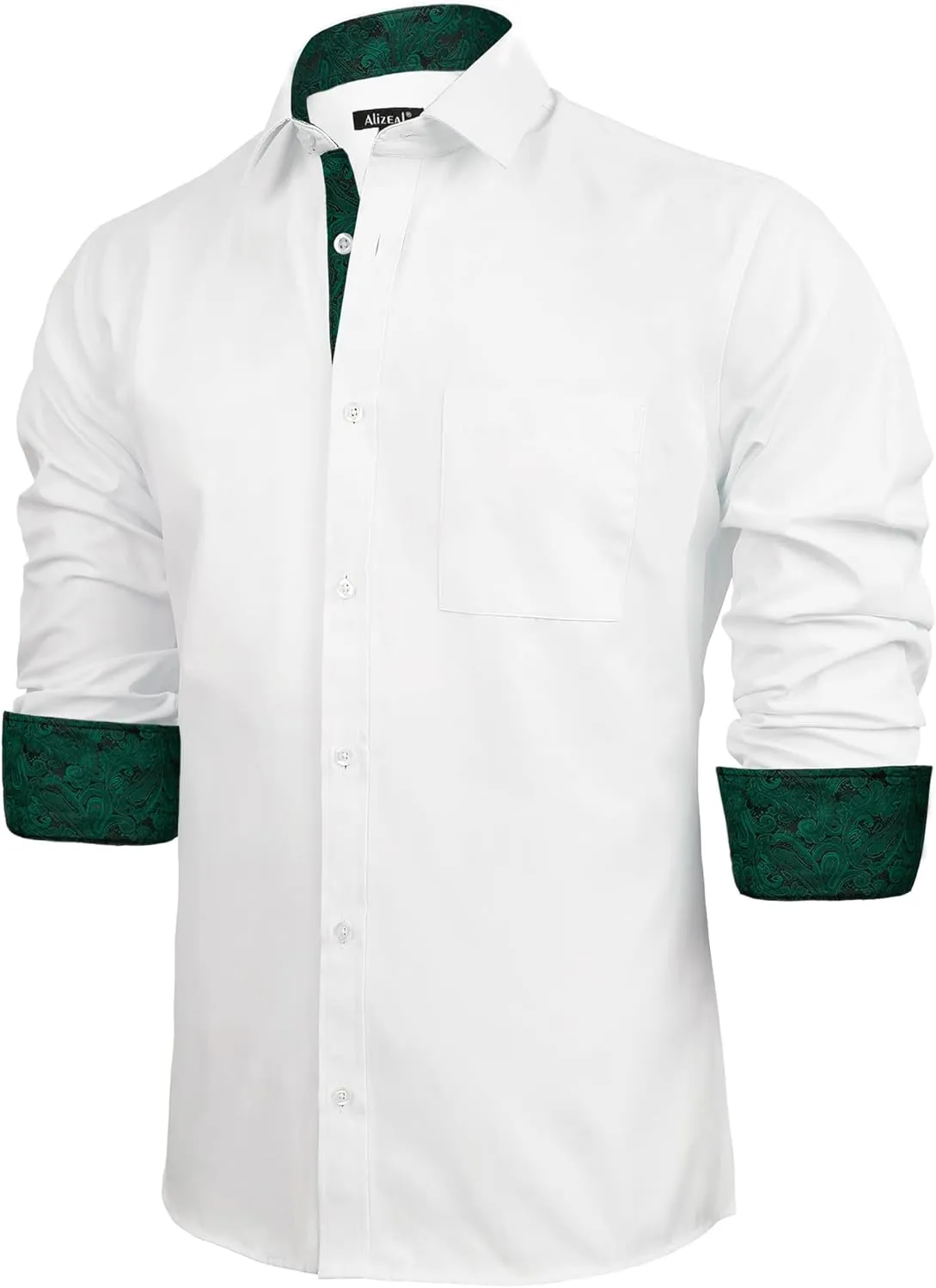Alizeal Men's Business Slim Fit Dress Shirt Long Sleeve Patchwork Button-Down Shirt
