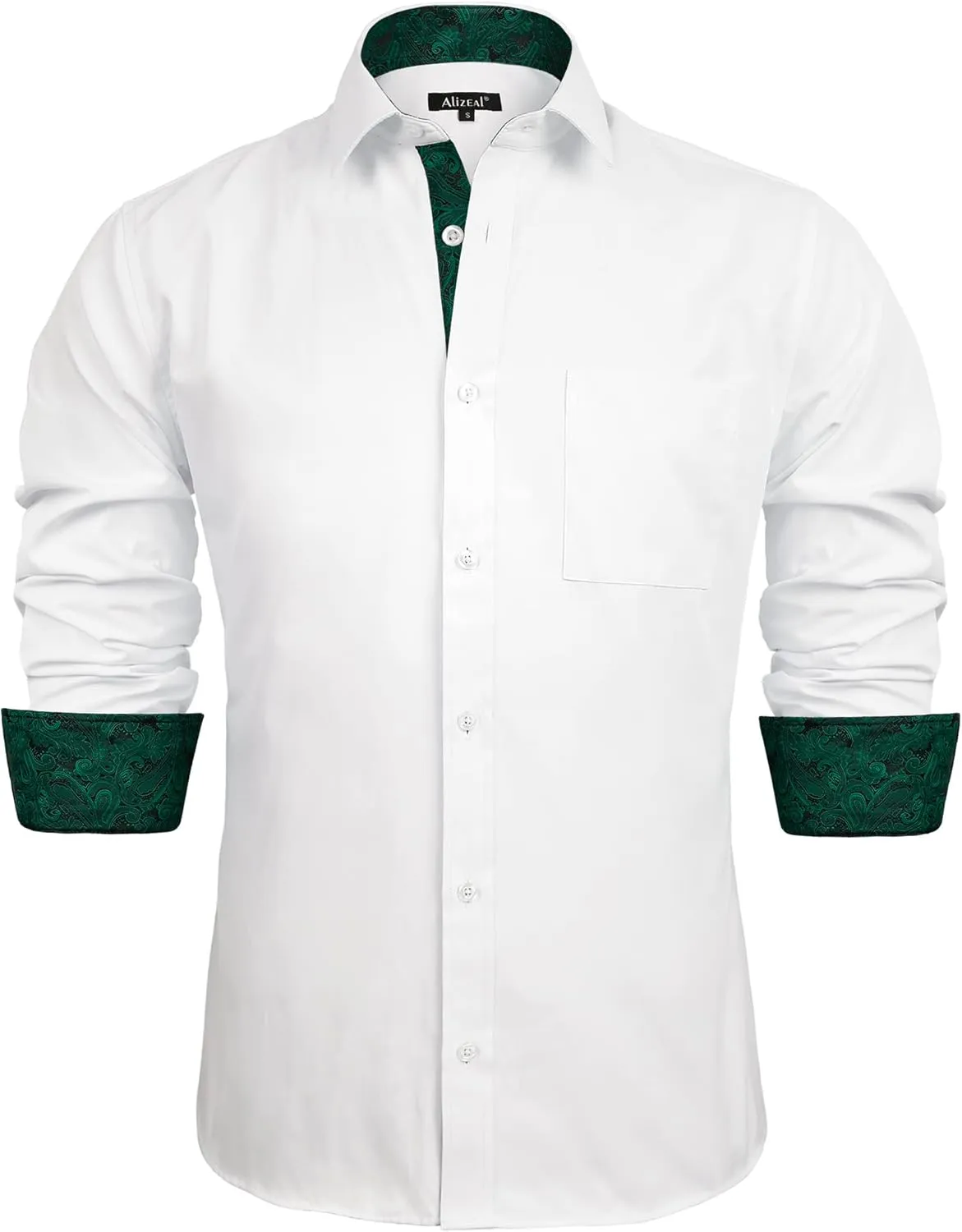 Alizeal Men's Business Slim Fit Dress Shirt Long Sleeve Patchwork Button-Down Shirt
