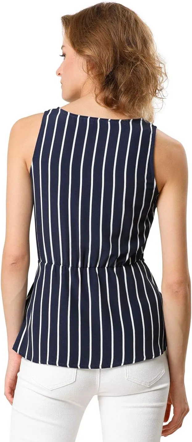 Allegra K Women's Sleeveless V Neck Tie Waist Asymmetric Hem Wrap Peplum Top