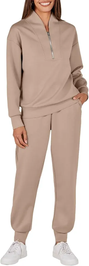 ANRABESS Women's 2 Piece Lounge Sets Half Zip Sweatshirt Jogger Sweatpant 2025 Trendy Spring Casual Travel Sweat Outfits