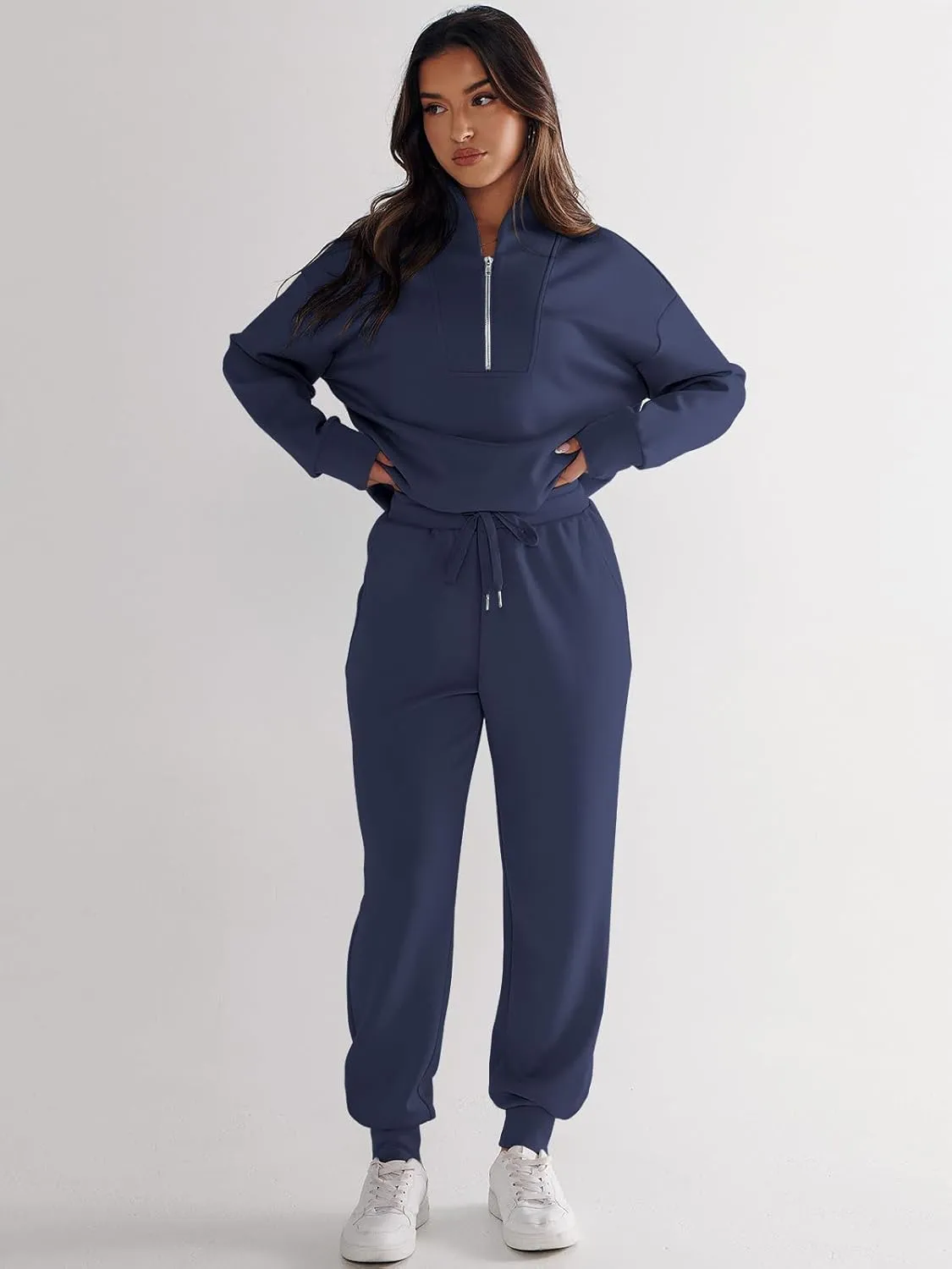 ANRABESS Women's 2 Piece Lounge Sets Half Zip Sweatshirt Jogger Sweatpant 2025 Trendy Spring Casual Travel Sweat Outfits
