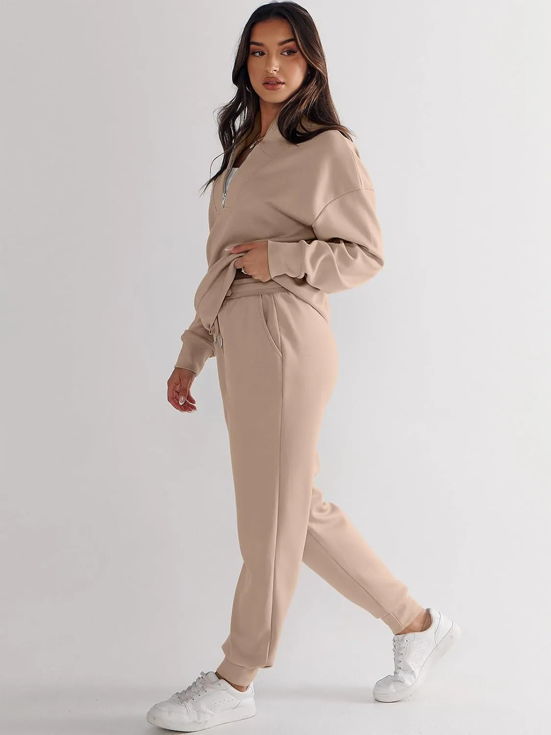 ANRABESS Women's 2 Piece Lounge Sets Half Zip Sweatshirt Jogger Sweatpant 2025 Trendy Spring Casual Travel Sweat Outfits