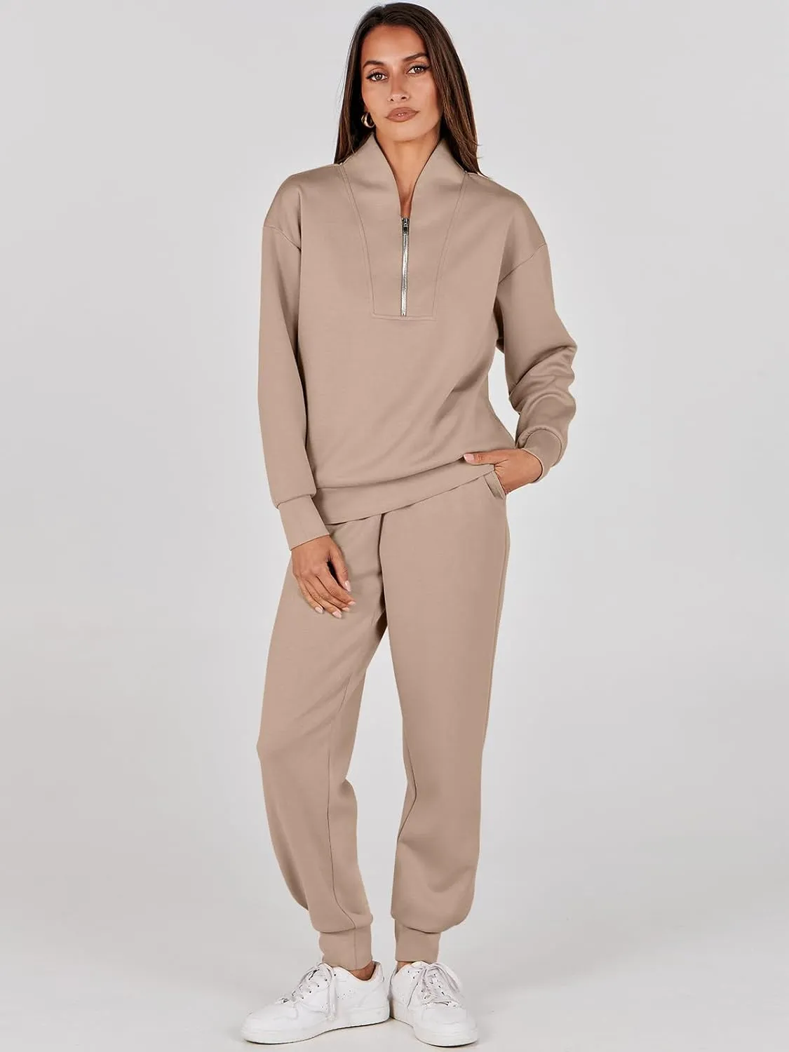 ANRABESS Women's 2 Piece Lounge Sets Half Zip Sweatshirt Jogger Sweatpant 2025 Trendy Spring Casual Travel Sweat Outfits