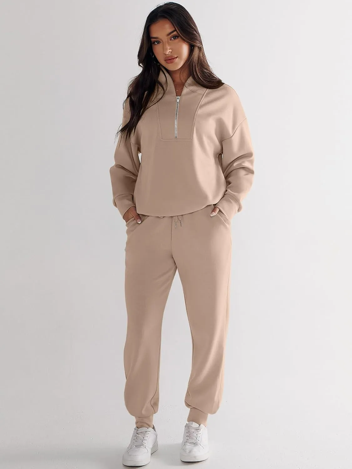 ANRABESS Women's 2 Piece Lounge Sets Half Zip Sweatshirt Jogger Sweatpant 2025 Trendy Spring Casual Travel Sweat Outfits