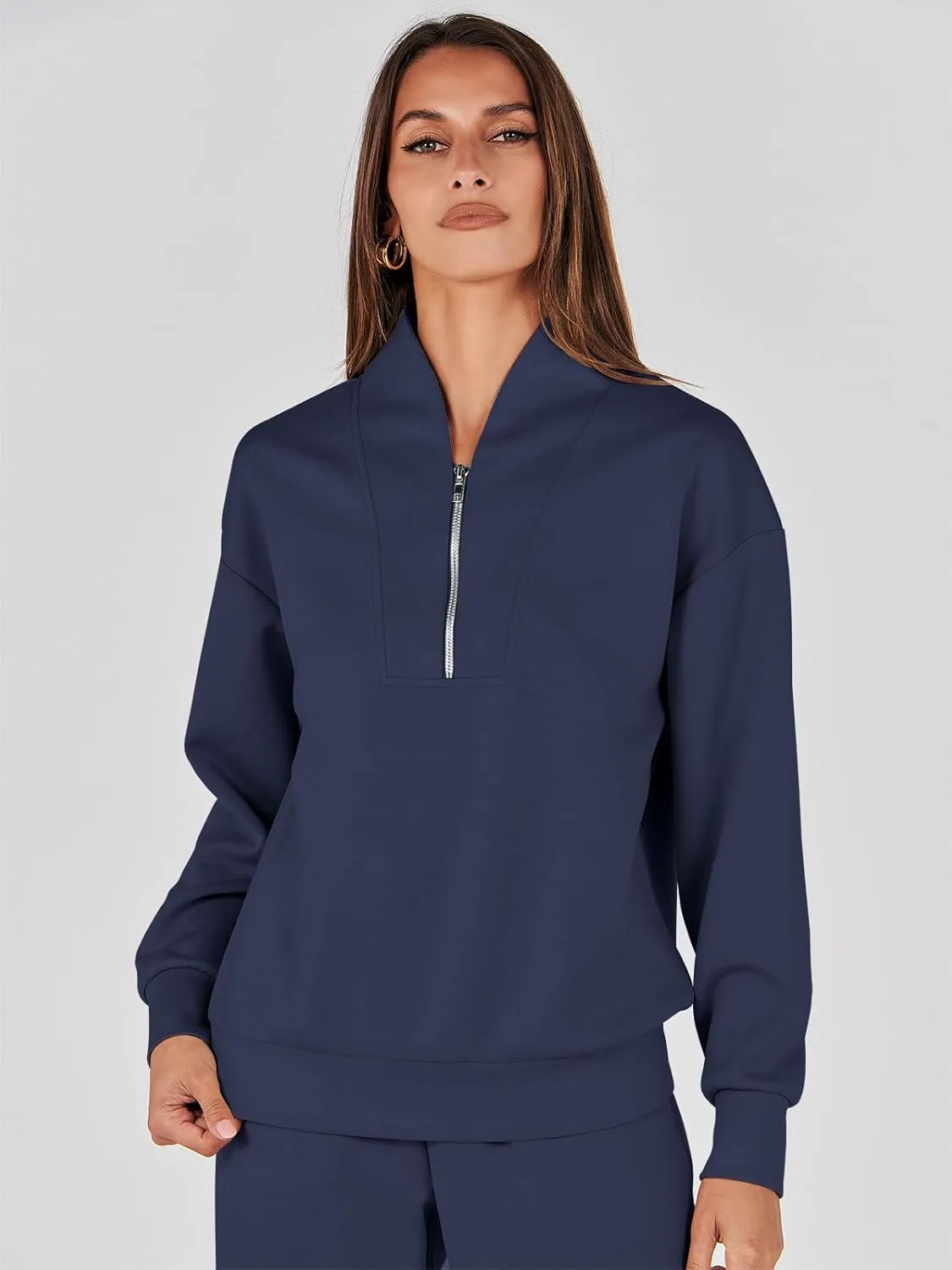 ANRABESS Women's 2 Piece Lounge Sets Half Zip Sweatshirt Jogger Sweatpant 2025 Trendy Spring Casual Travel Sweat Outfits