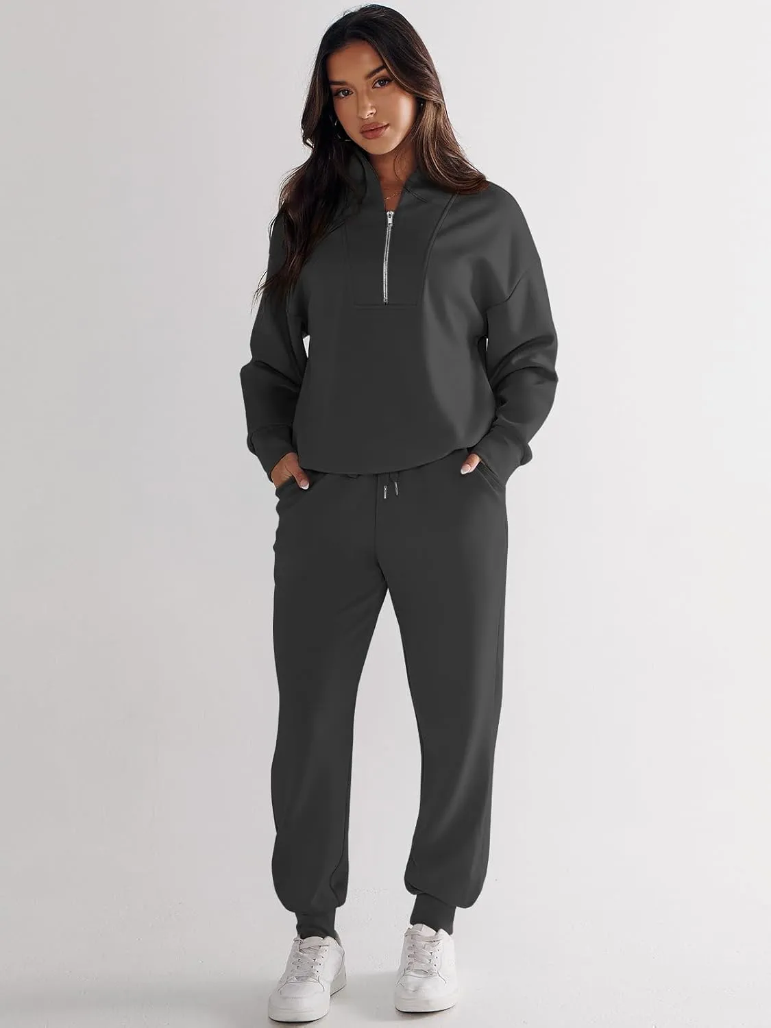 ANRABESS Women's 2 Piece Lounge Sets Half Zip Sweatshirt Jogger Sweatpant 2025 Trendy Spring Casual Travel Sweat Outfits