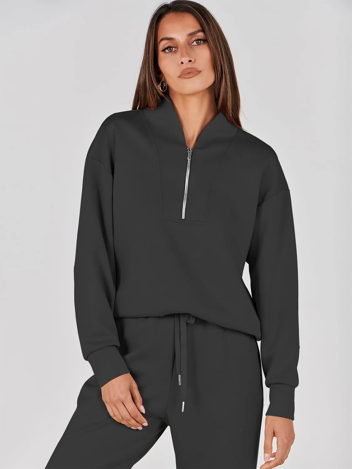 ANRABESS Women's 2 Piece Lounge Sets Half Zip Sweatshirt Jogger Sweatpant 2025 Trendy Spring Casual Travel Sweat Outfits