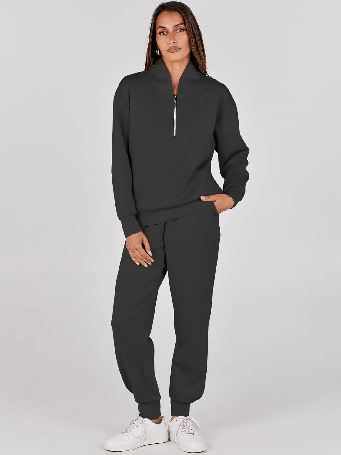 ANRABESS Women's 2 Piece Lounge Sets Half Zip Sweatshirt Jogger Sweatpant 2025 Trendy Spring Casual Travel Sweat Outfits