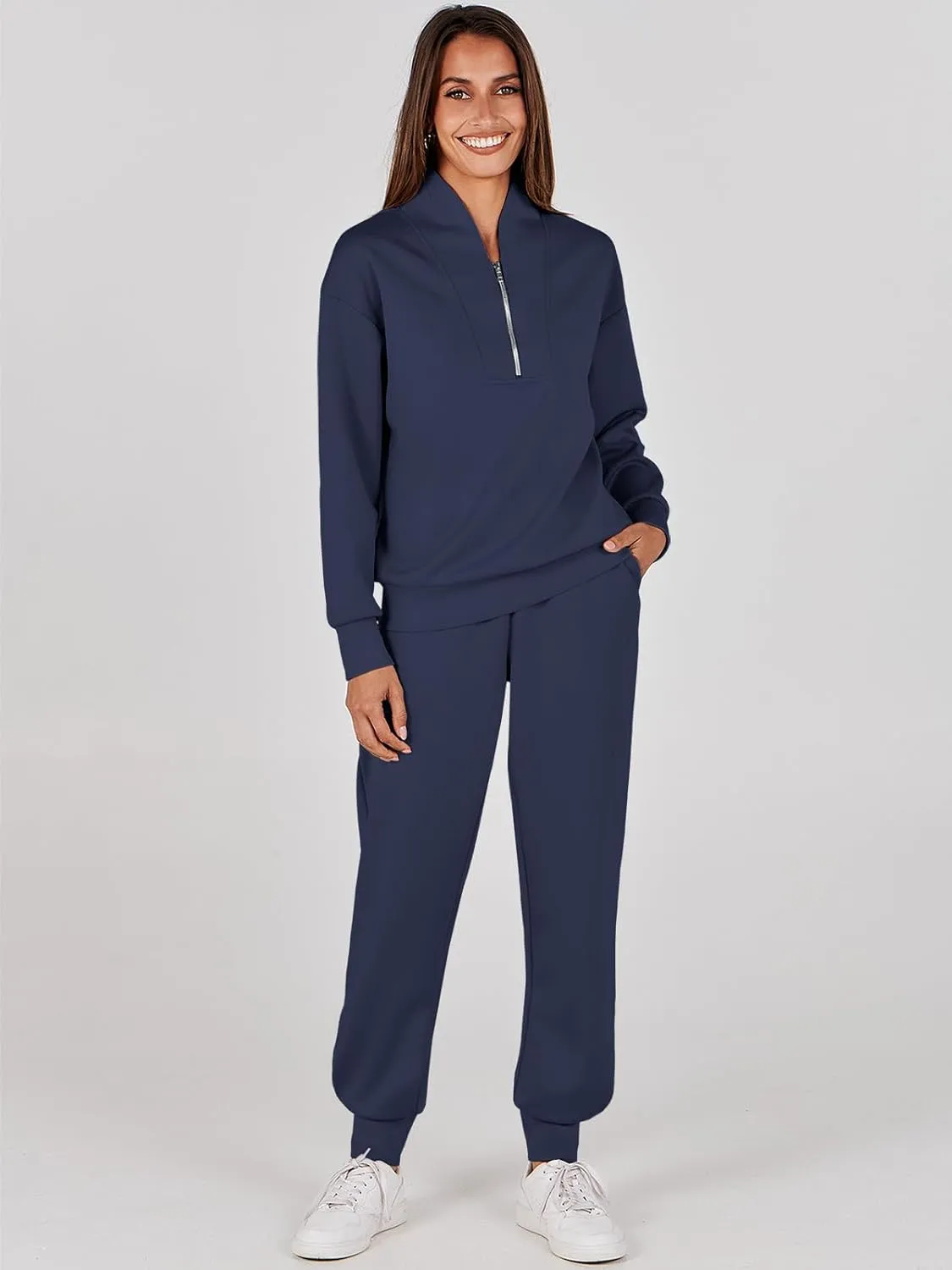 ANRABESS Women's 2 Piece Lounge Sets Half Zip Sweatshirt Jogger Sweatpant 2025 Trendy Spring Casual Travel Sweat Outfits
