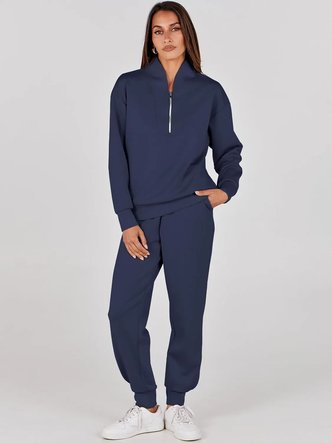 ANRABESS Women's 2 Piece Lounge Sets Half Zip Sweatshirt Jogger Sweatpant 2025 Trendy Spring Casual Travel Sweat Outfits