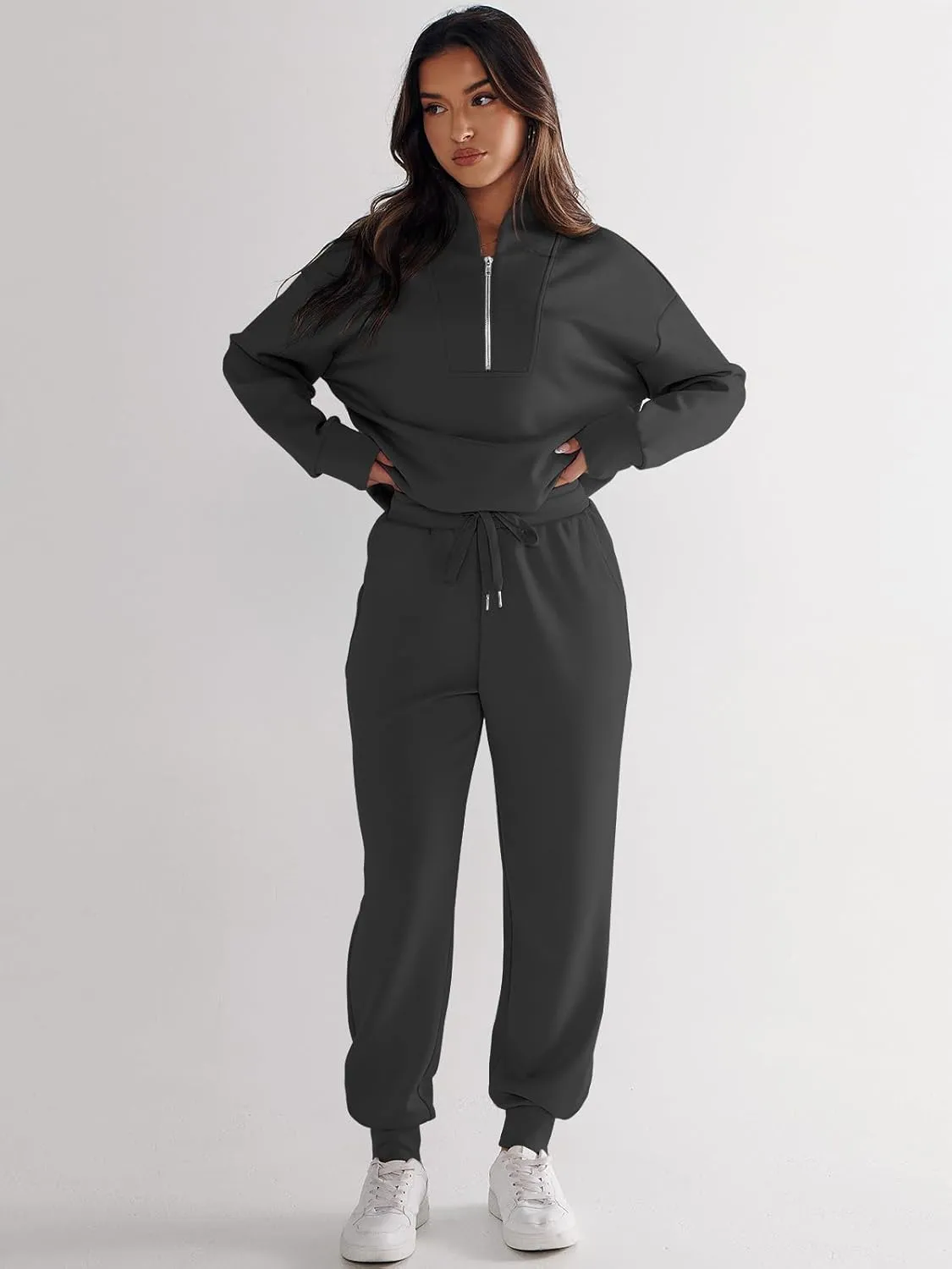 ANRABESS Women's 2 Piece Lounge Sets Half Zip Sweatshirt Jogger Sweatpant 2025 Trendy Spring Casual Travel Sweat Outfits