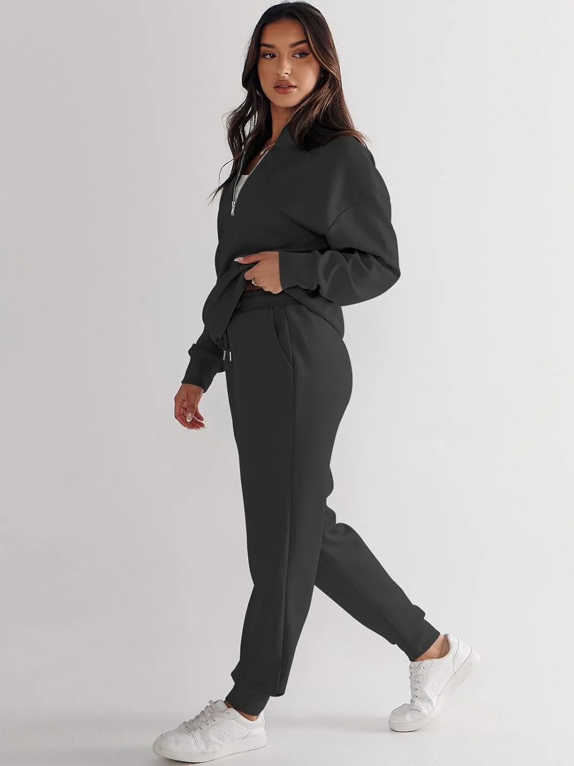 ANRABESS Women's 2 Piece Lounge Sets Half Zip Sweatshirt Jogger Sweatpant 2025 Trendy Spring Casual Travel Sweat Outfits