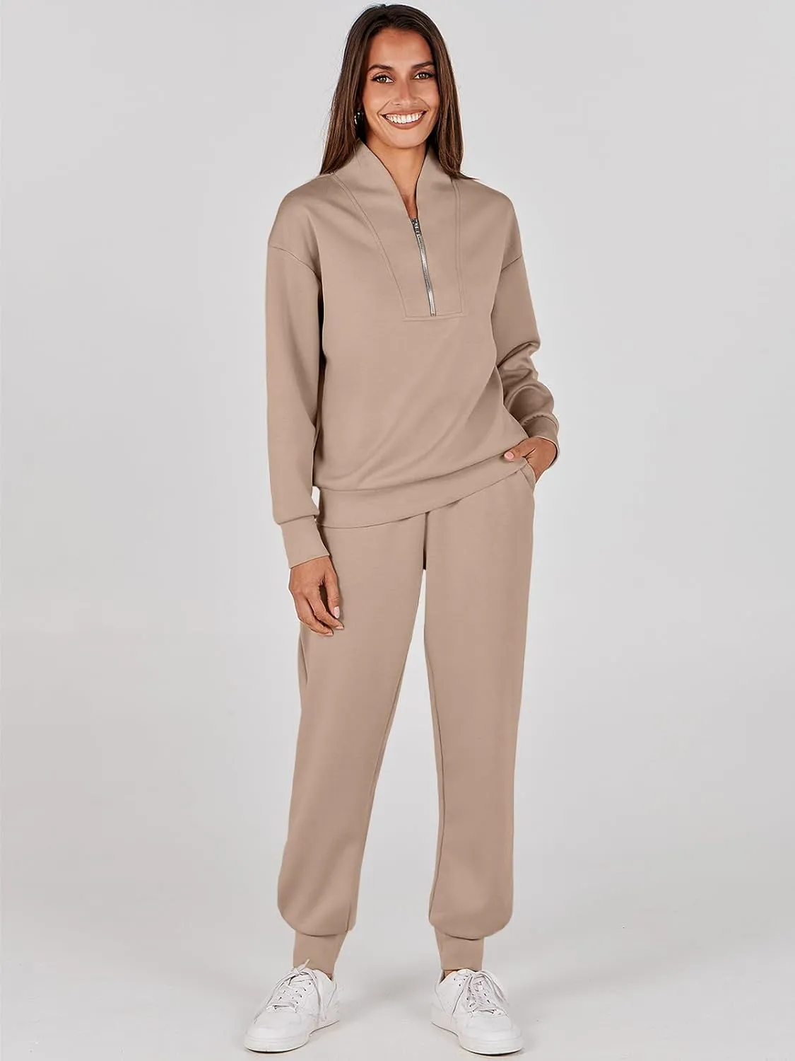ANRABESS Women's 2 Piece Lounge Sets Half Zip Sweatshirt Jogger Sweatpant 2025 Trendy Spring Casual Travel Sweat Outfits