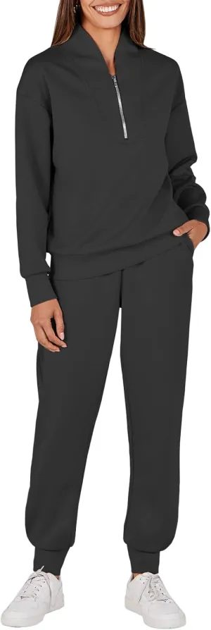 ANRABESS Women's 2 Piece Lounge Sets Half Zip Sweatshirt Jogger Sweatpant 2025 Trendy Spring Casual Travel Sweat Outfits