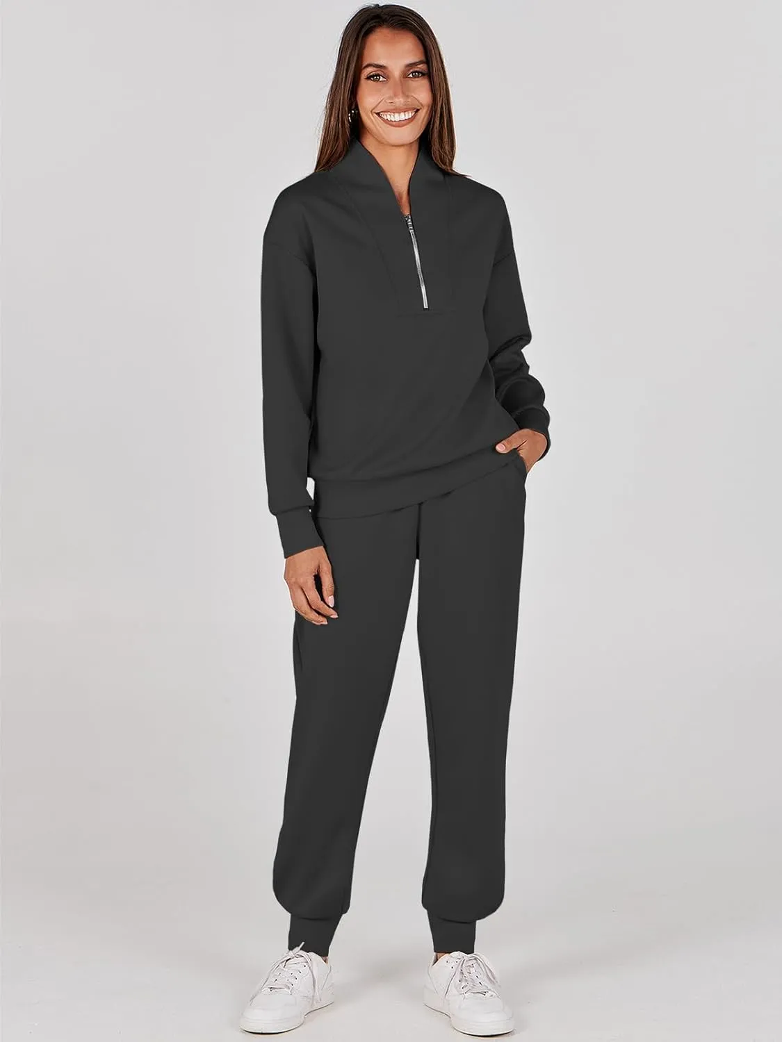 ANRABESS Women's 2 Piece Lounge Sets Half Zip Sweatshirt Jogger Sweatpant 2025 Trendy Spring Casual Travel Sweat Outfits