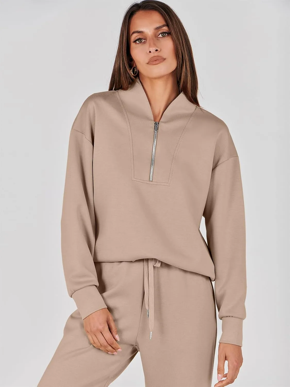 ANRABESS Women's 2 Piece Lounge Sets Half Zip Sweatshirt Jogger Sweatpant 2025 Trendy Spring Casual Travel Sweat Outfits