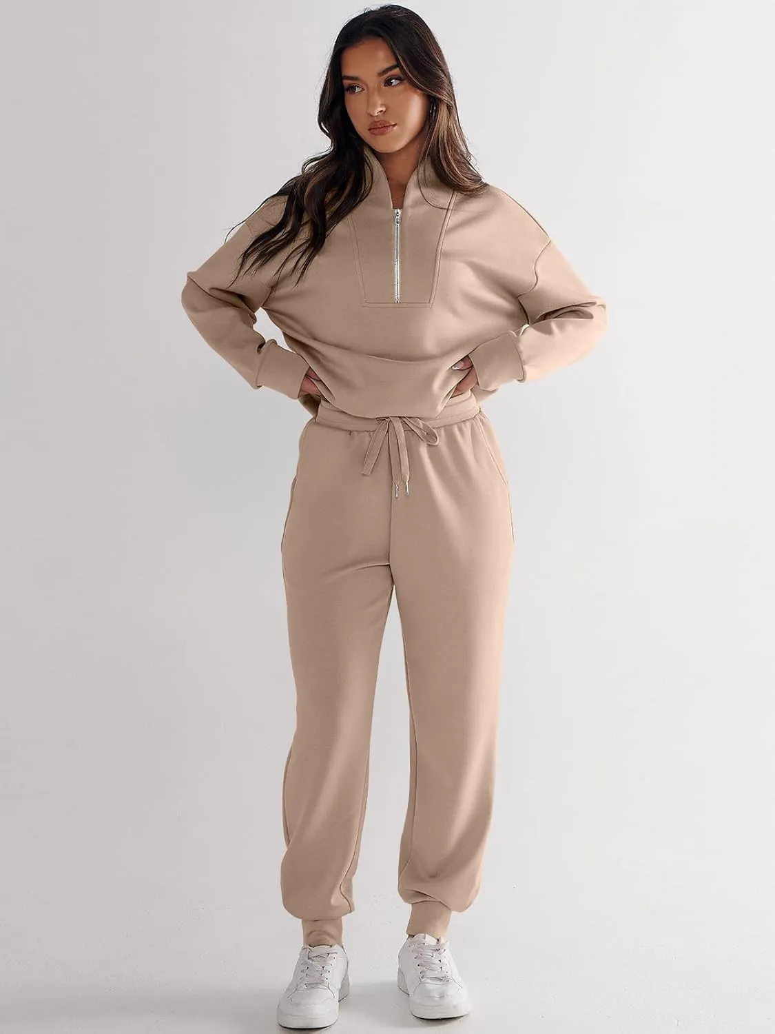 ANRABESS Women's 2 Piece Lounge Sets Half Zip Sweatshirt Jogger Sweatpant 2025 Trendy Spring Casual Travel Sweat Outfits