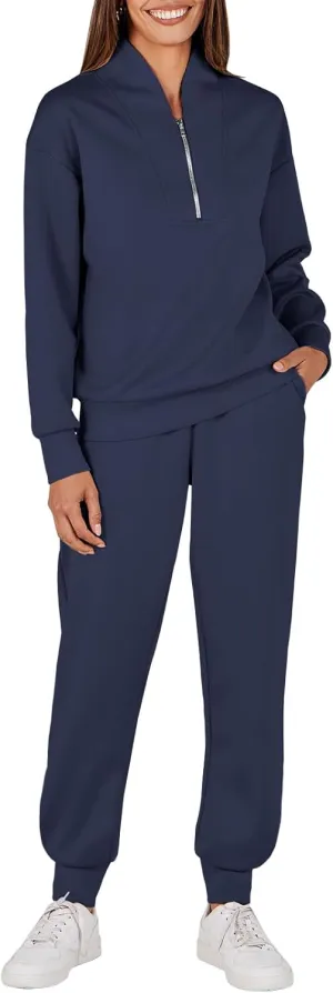ANRABESS Women's 2 Piece Lounge Sets Half Zip Sweatshirt Jogger Sweatpant 2025 Trendy Spring Casual Travel Sweat Outfits