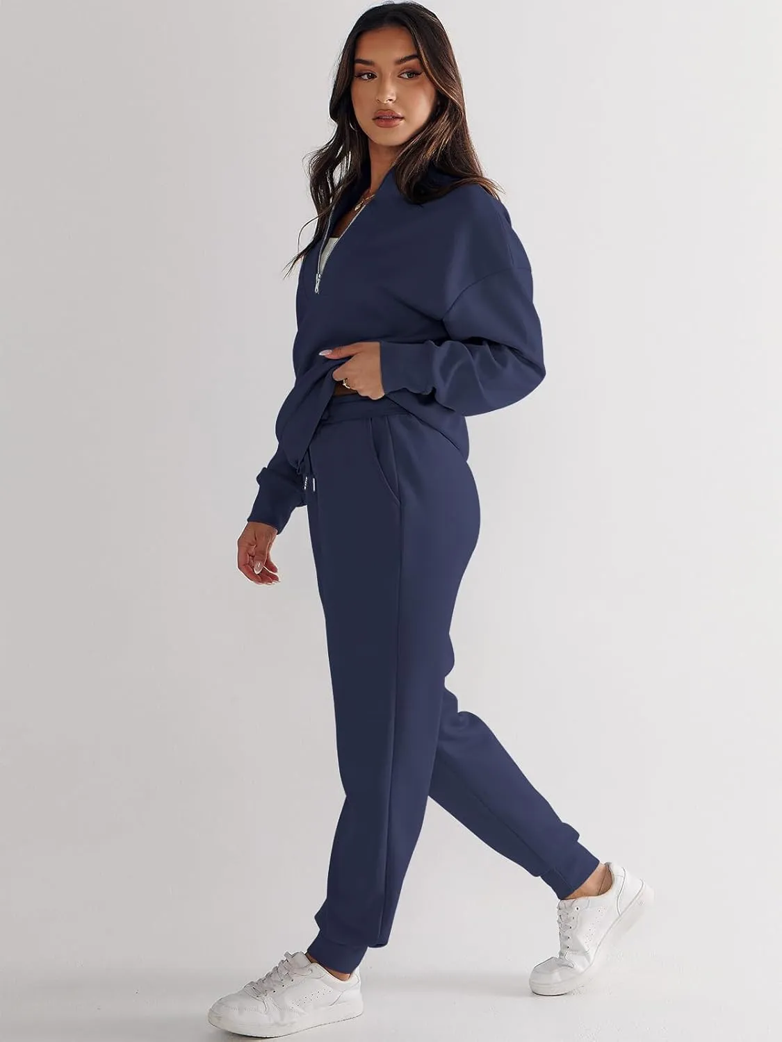 ANRABESS Women's 2 Piece Lounge Sets Half Zip Sweatshirt Jogger Sweatpant 2025 Trendy Spring Casual Travel Sweat Outfits