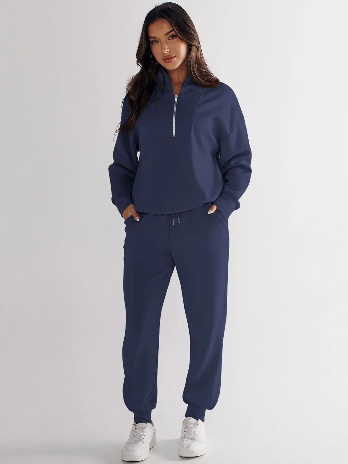 ANRABESS Women's 2 Piece Lounge Sets Half Zip Sweatshirt Jogger Sweatpant 2025 Trendy Spring Casual Travel Sweat Outfits