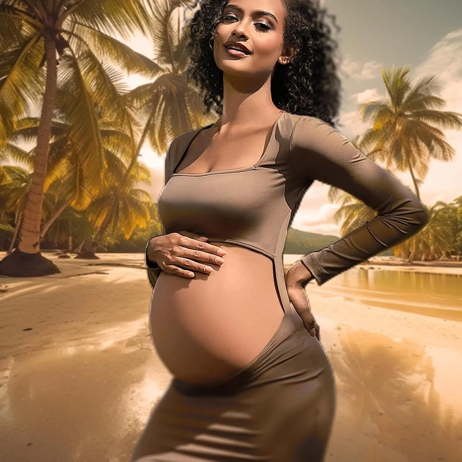 Bhome Maternity Photoshoot Dress Long Sleeve Sexy Cut-Out Backless Maternity Maxi Gown Photography Outfits