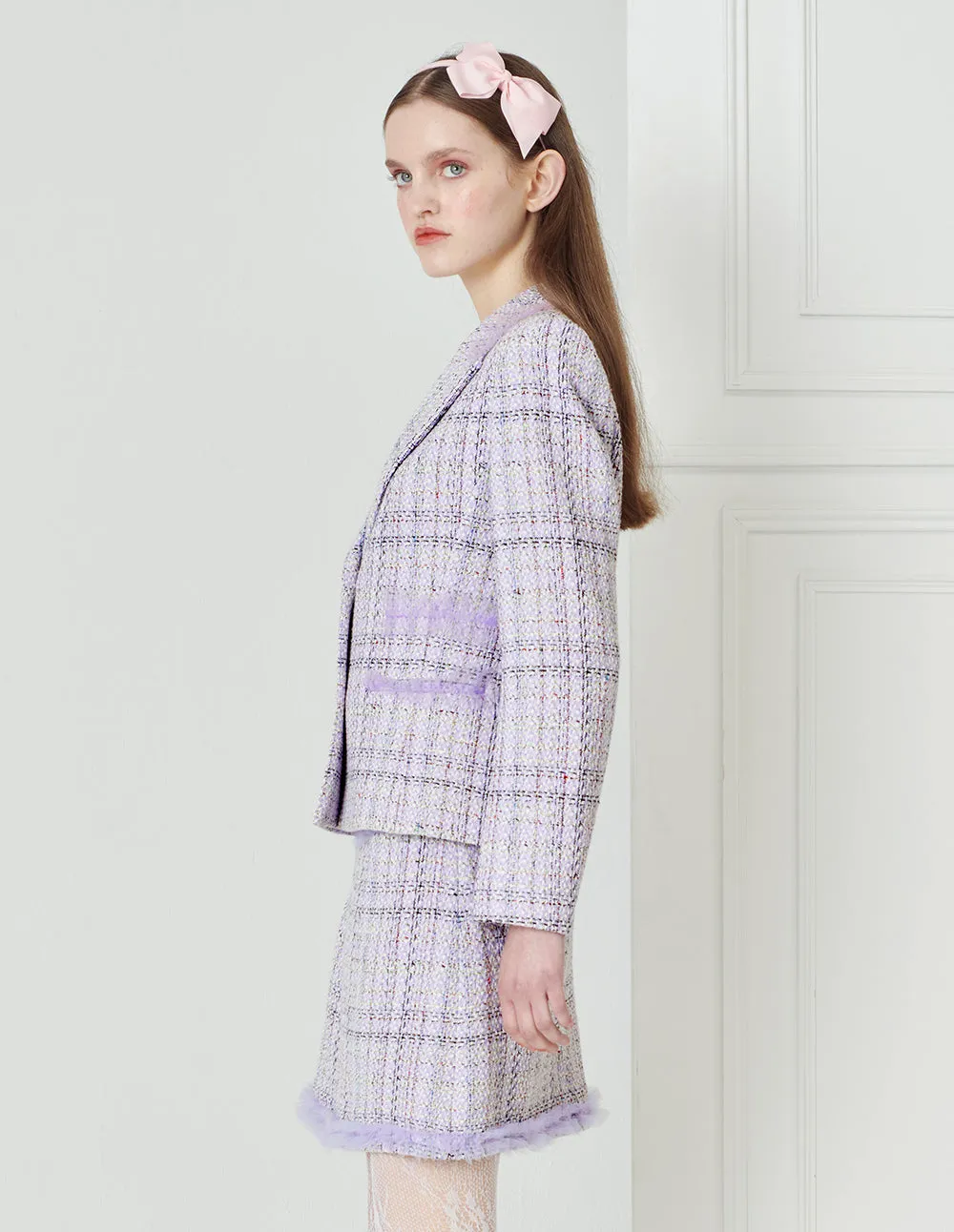 BORA AKSU Cropped Check Tweed Blazer