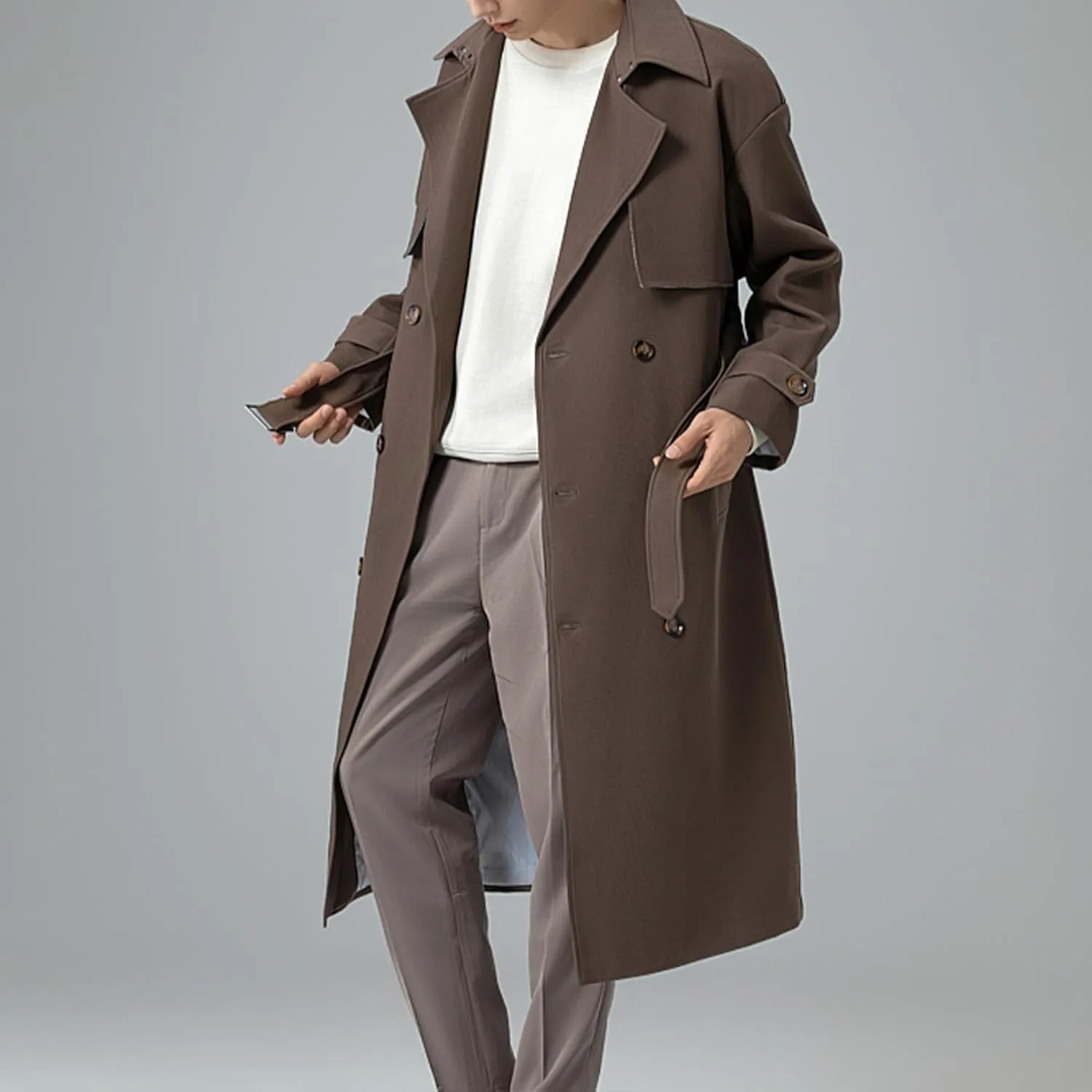 Botten Men's Trench Coat - Long Jacket Overcoat-Oversized Casual Windbreaker