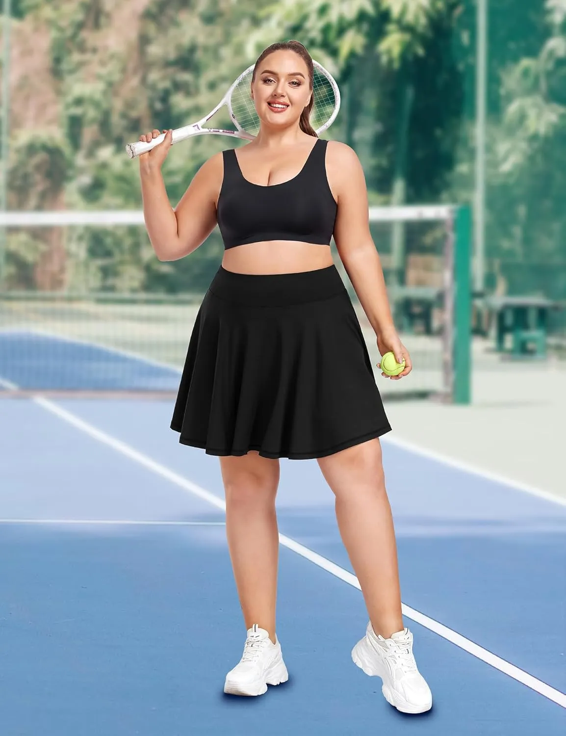 COOTRY Women's Plus Size Pleated Tennis Skirt with Shorts Athletic Golf Skorts with Pockets High Waisted Workout Skirts