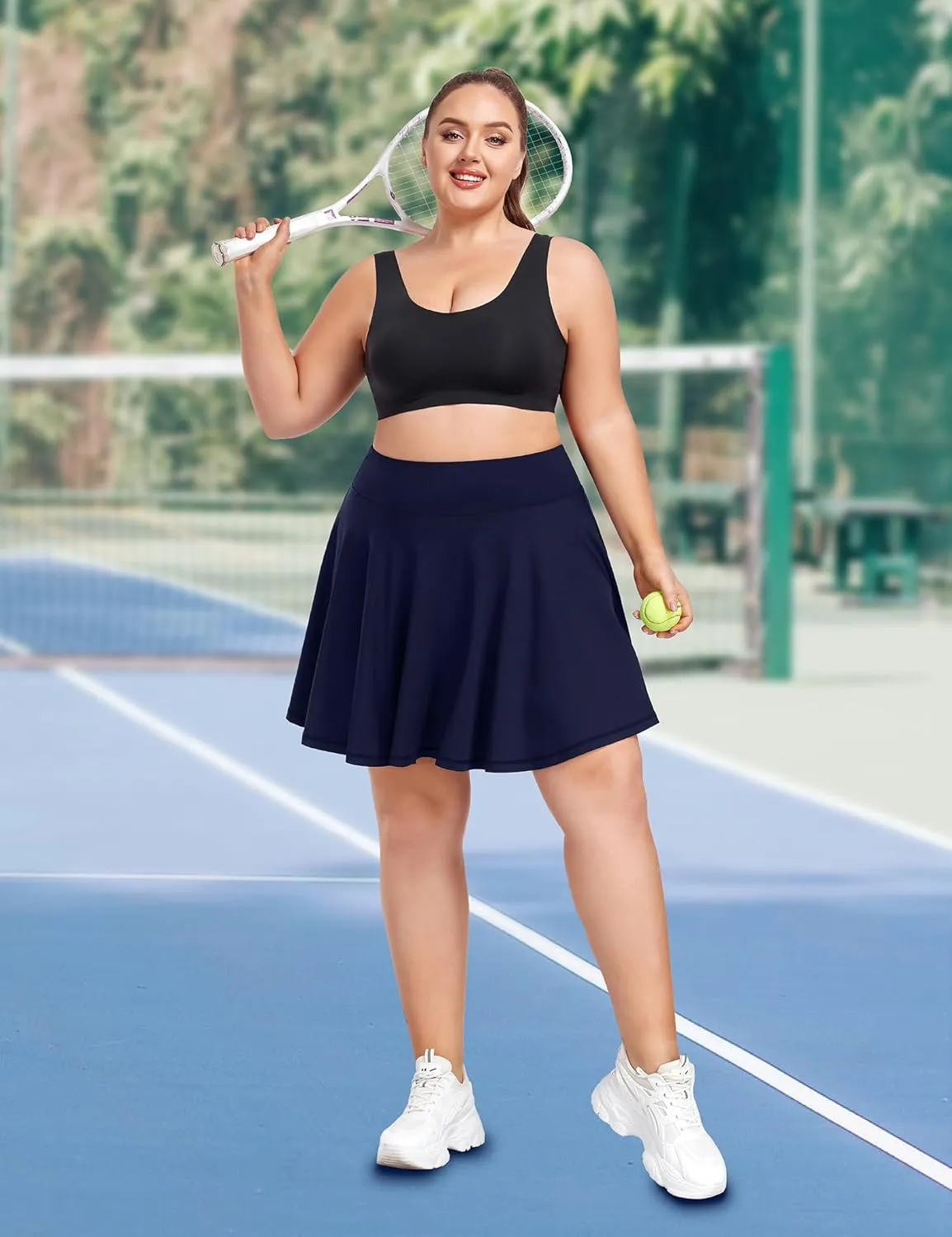 COOTRY Women's Plus Size Pleated Tennis Skirt with Shorts Athletic Golf Skorts with Pockets High Waisted Workout Skirts