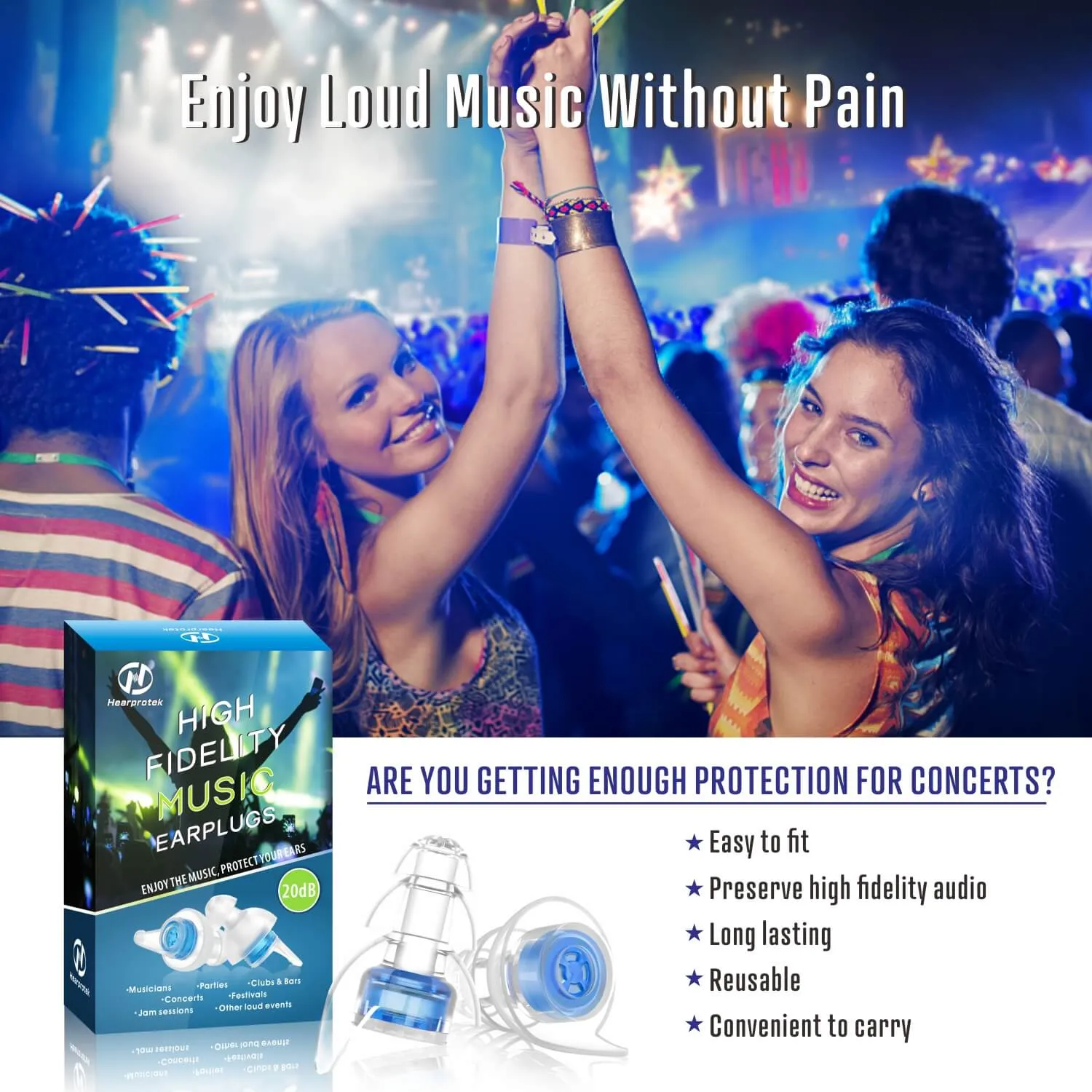 HiFi Spirit - Hearprotek High Fidelity 20db Noise Reduction Concert Music Ear Plugs