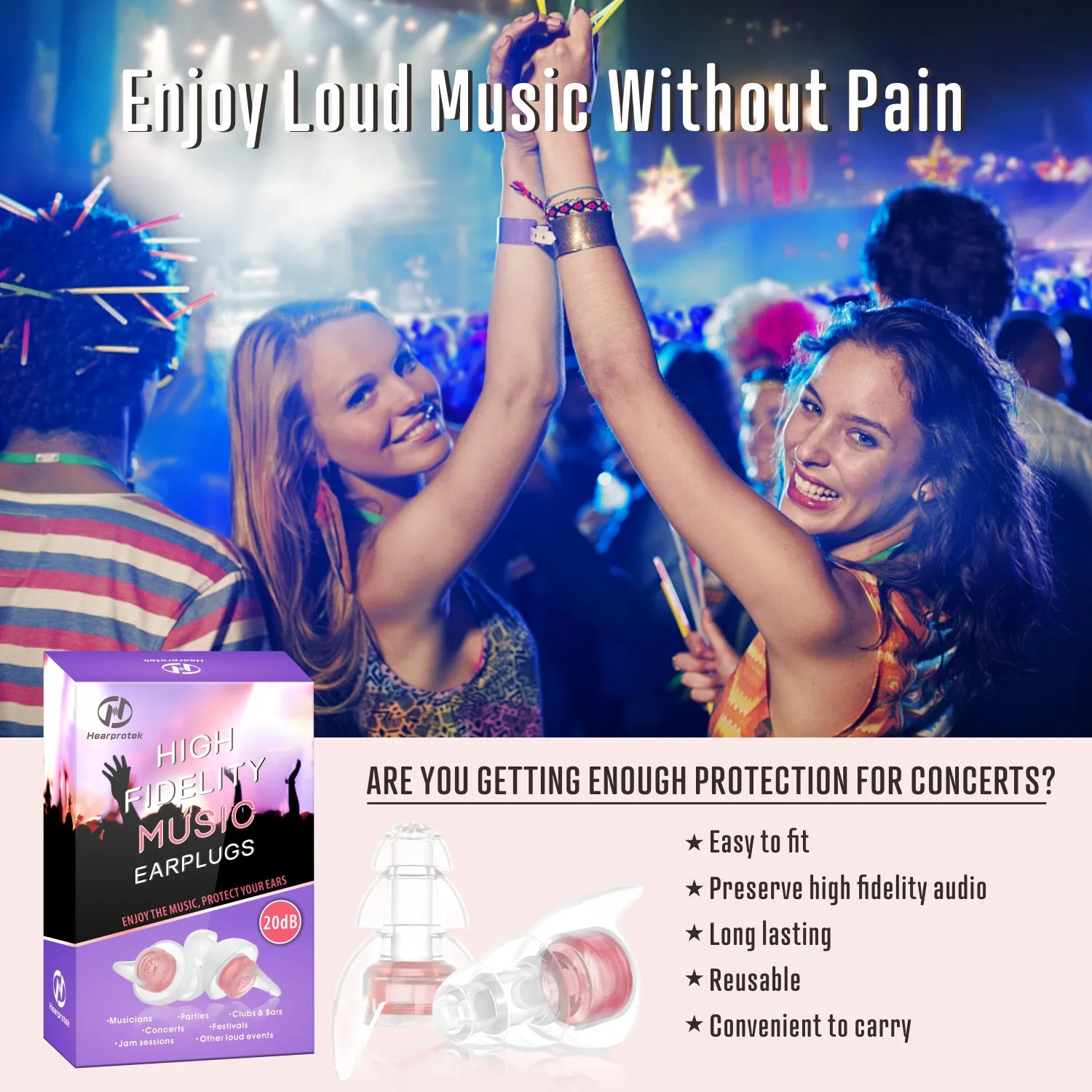 HiFi Spirit - Hearprotek High Fidelity 20db Noise Reduction Concert Music Ear Plugs