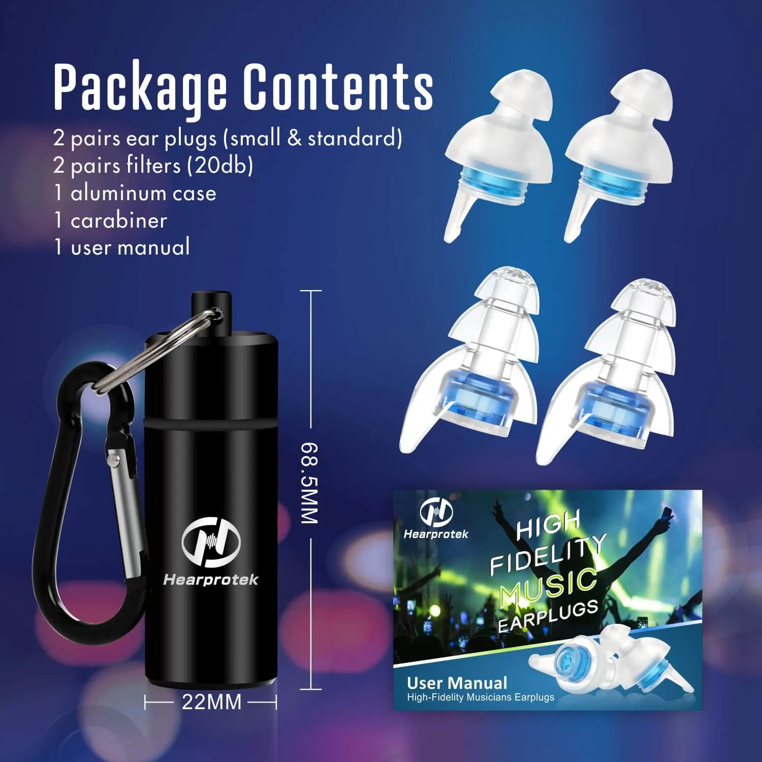 HiFi Spirit - Hearprotek High Fidelity 20db Noise Reduction Concert Music Ear Plugs