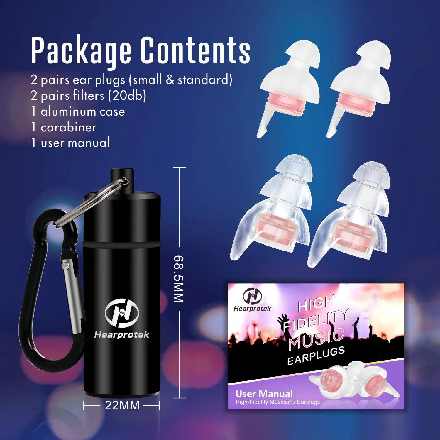 HiFi Spirit - Hearprotek High Fidelity 20db Noise Reduction Concert Music Ear Plugs