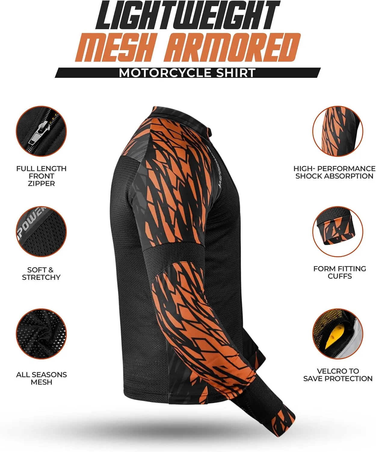 J.A.G. Motorcycle Mesh Shirt for Men with CE Certified Protective Padded Armors | All Season Motorcycle Riding Shirt