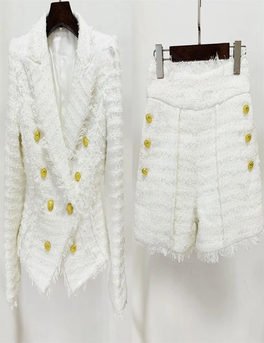 Ladies Tassel Tweed Blazer and Shorts Set L111
