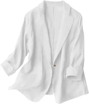 Linen Blazer Women Plus Size Lapel Button 3/4 Sleeve Open Front Jackets Summer Lightweight Work Office Blazers 2025