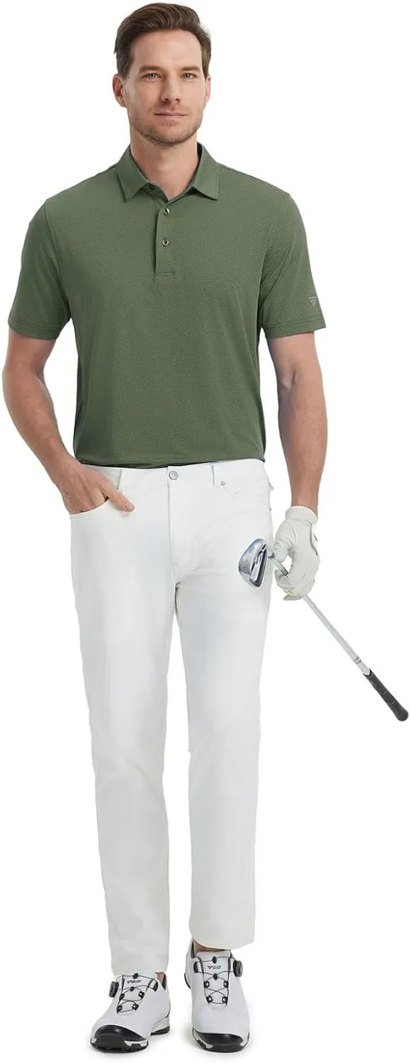 M MAELREG Mens Golf Shirts Moisture Wicking Dry Fit Business Casual Stretch Jacquard Short Sleeve Golf Polo Shirts for Men