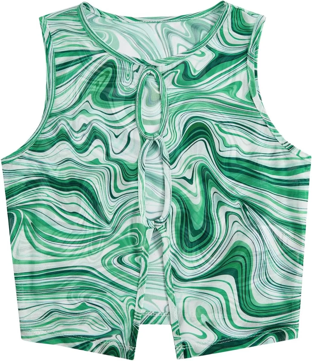 Milumia Women's Cutout Sheer Mesh Crop Tank Top Neon Rave Tops Festival