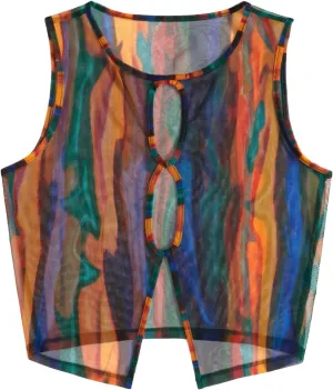 Milumia Women's Cutout Sheer Mesh Crop Tank Top Neon Rave Tops Festival