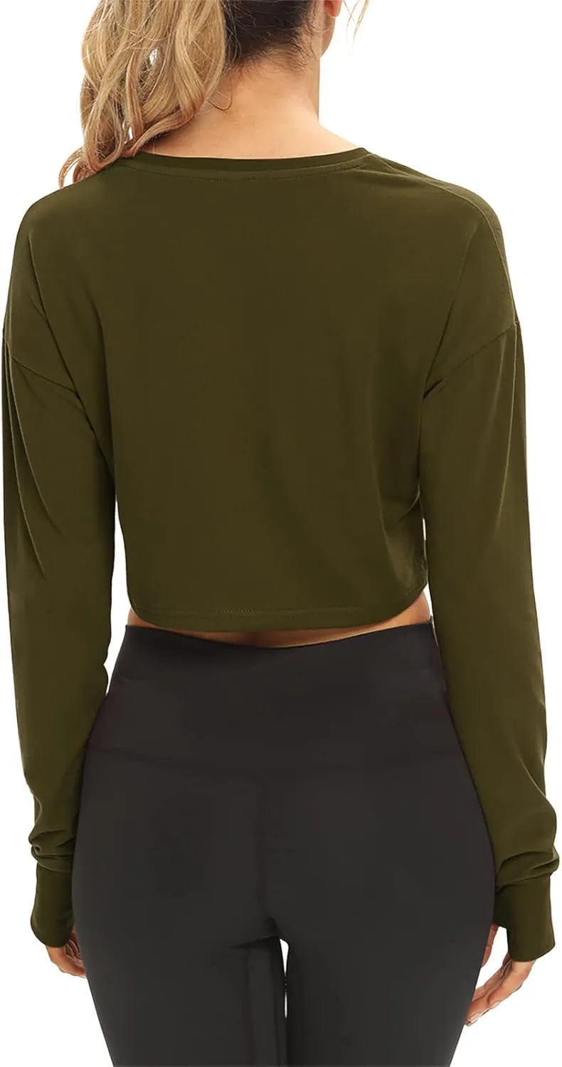 Mippo Long Sleeve Crop Tops Workout Athletic Gym Shirts Cropped Sweatshirts for Women