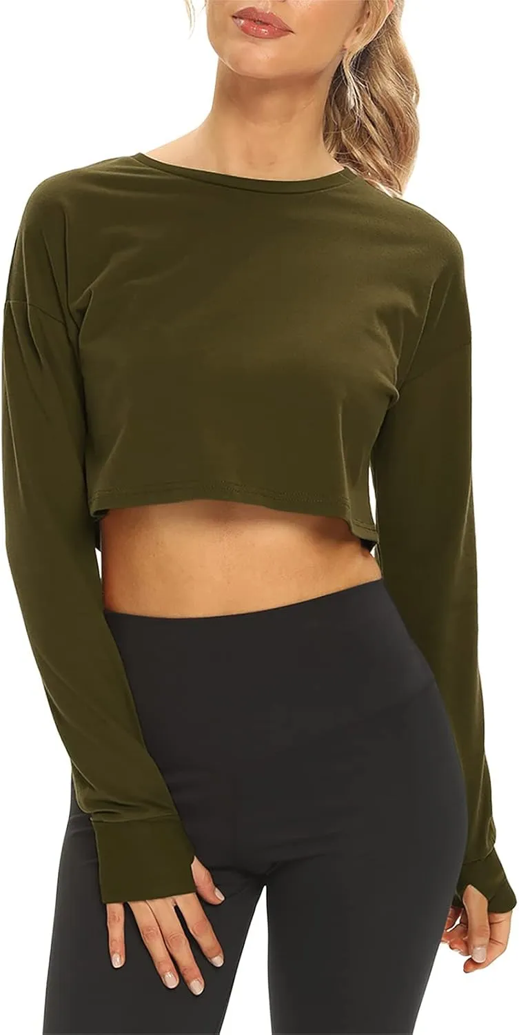 Mippo Long Sleeve Crop Tops Workout Athletic Gym Shirts Cropped Sweatshirts for Women