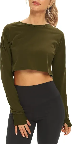 Mippo Long Sleeve Crop Tops Workout Athletic Gym Shirts Cropped Sweatshirts for Women