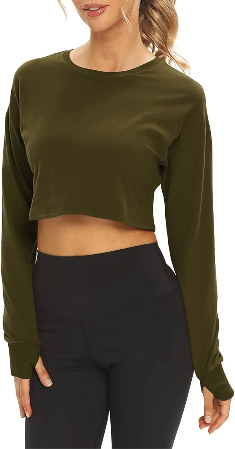 Mippo Long Sleeve Crop Tops Workout Athletic Gym Shirts Cropped Sweatshirts for Women