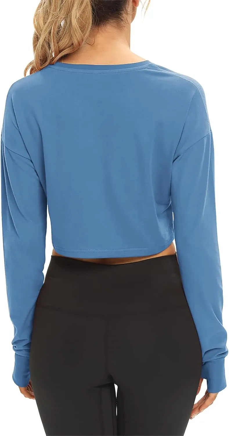 Mippo Long Sleeve Crop Tops Workout Athletic Gym Shirts Cropped Sweatshirts for Women