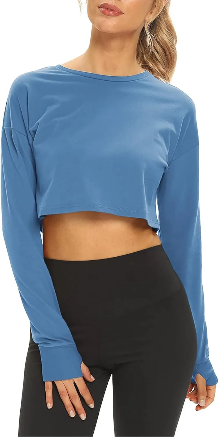 Mippo Long Sleeve Crop Tops Workout Athletic Gym Shirts Cropped Sweatshirts for Women