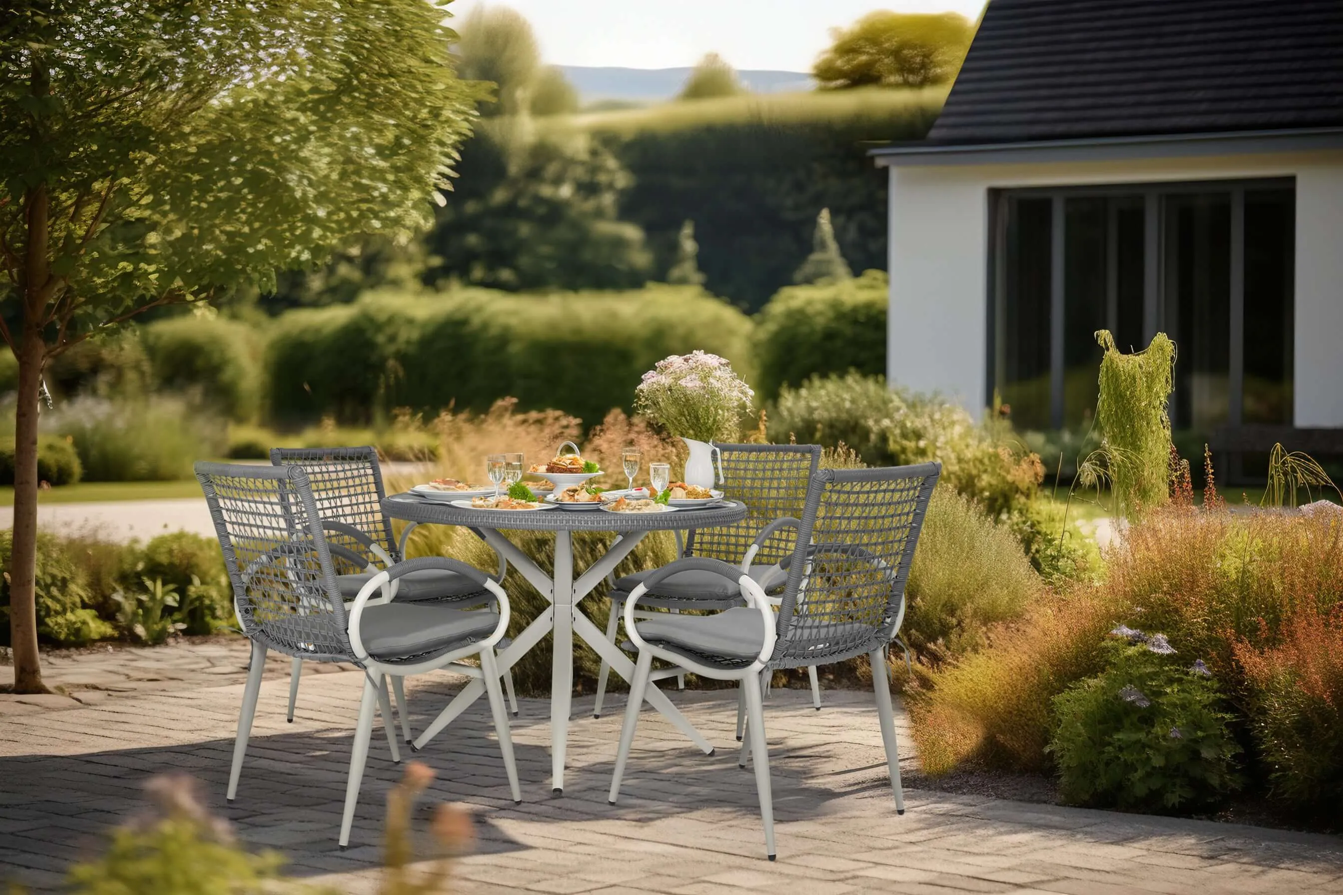 Nissi Outdoor 5-Piece Rattan Dining Set - Grey or Green