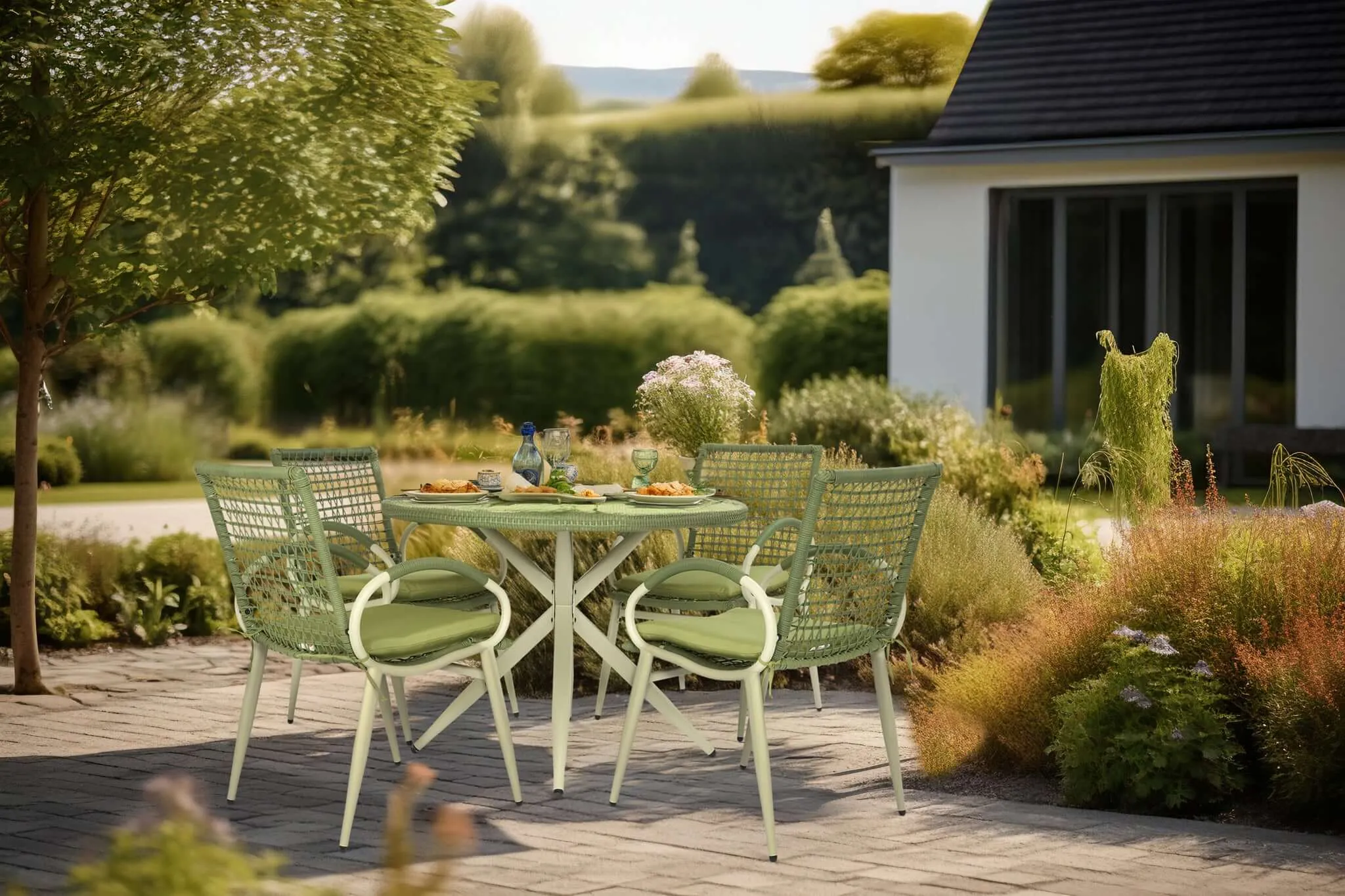Nissi Outdoor 5-Piece Rattan Dining Set - Grey or Green